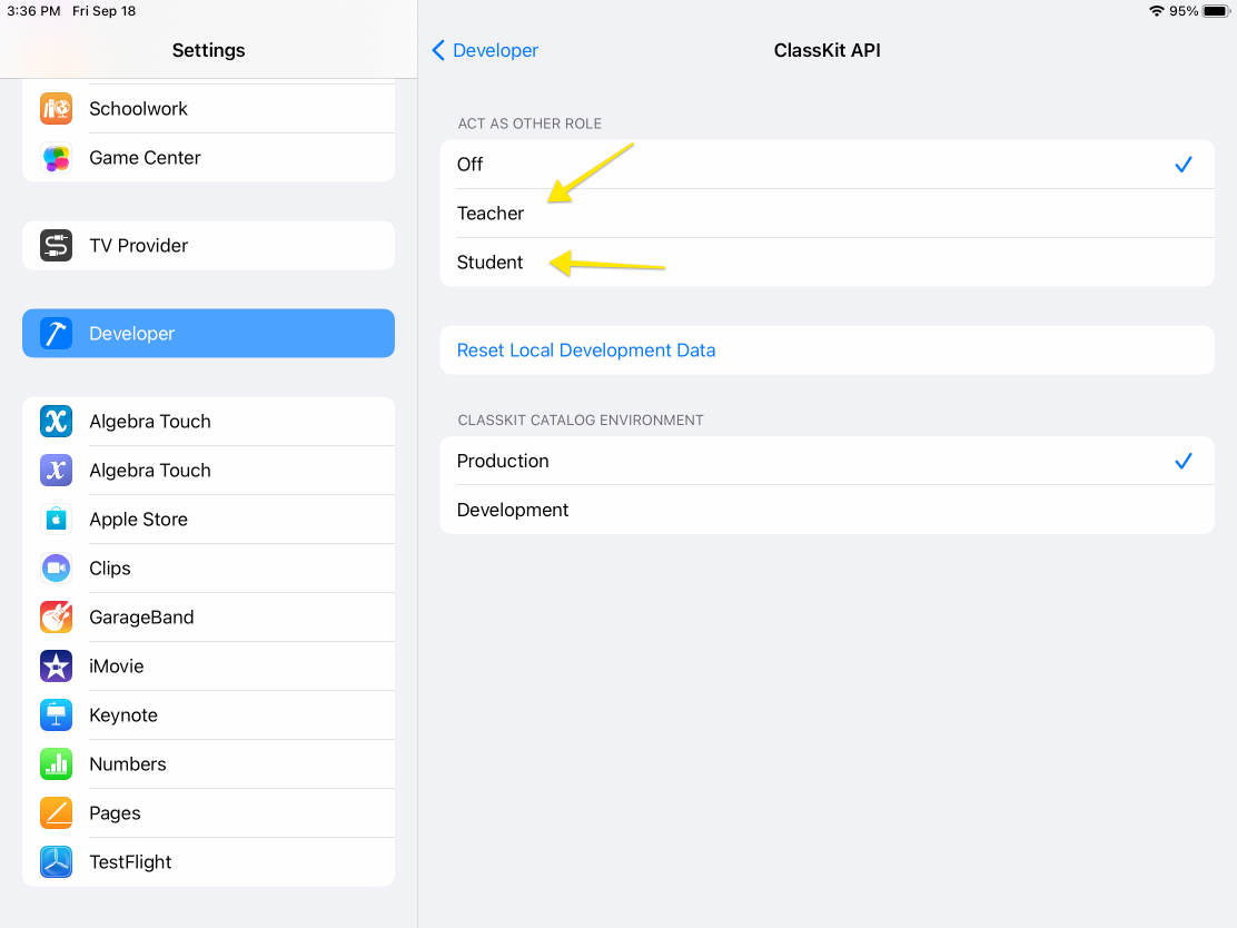 Choose which role you want to emulate in Settings.app